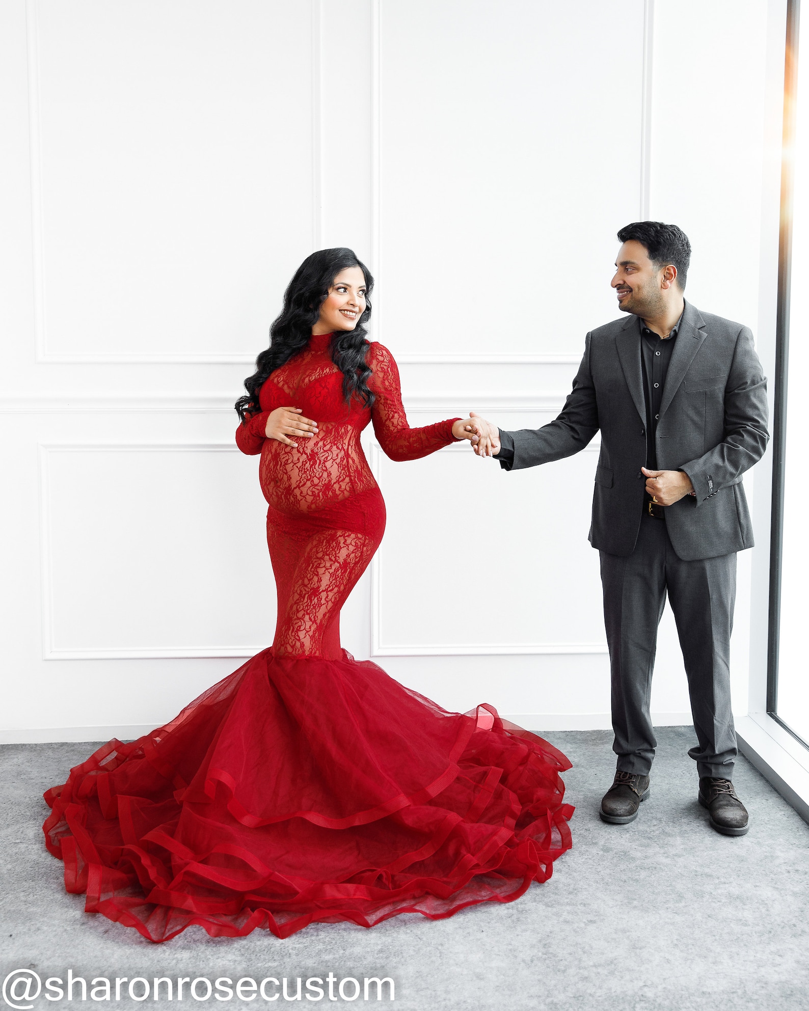 Rose Gown Red Lace Maternity Dress for Photoshoot Long Etsy