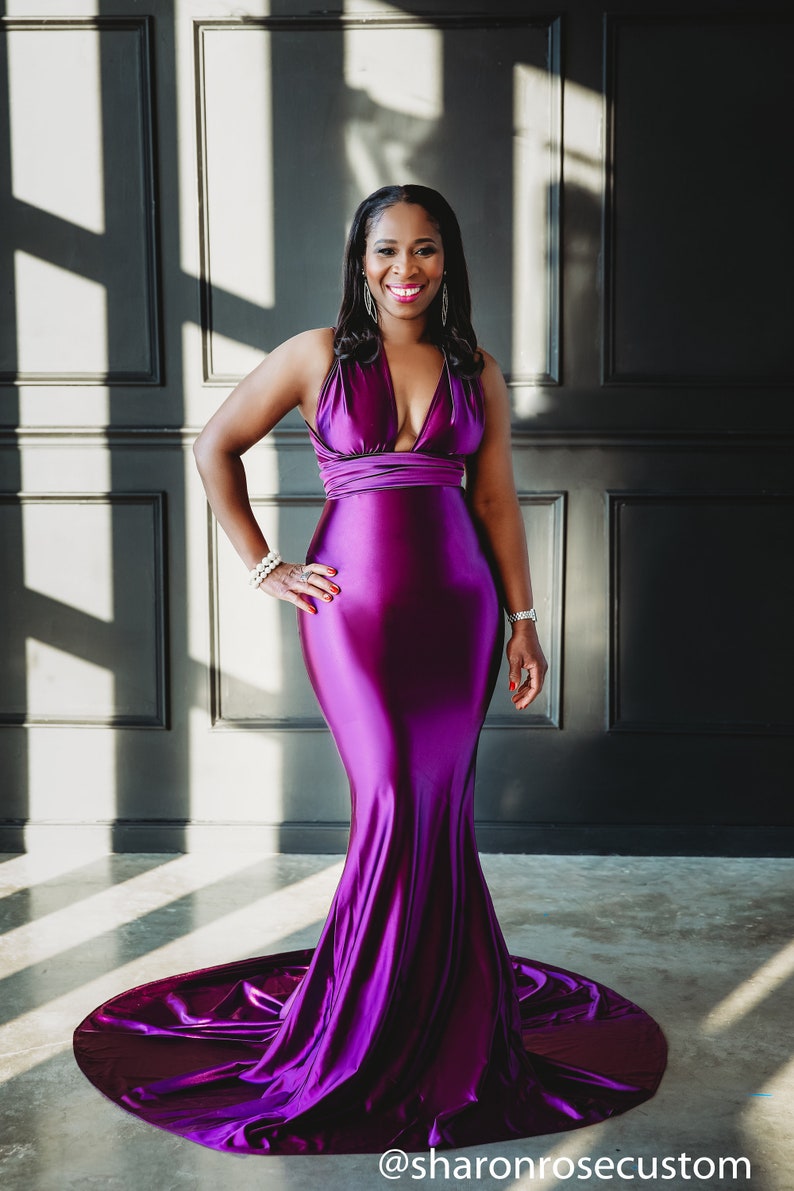 Oscar Purple Satin Engagement Gown Perfect for Engagement and Photo ShootsDress for Special OccasionsFormal GownsConvertible Satin Dress image 1