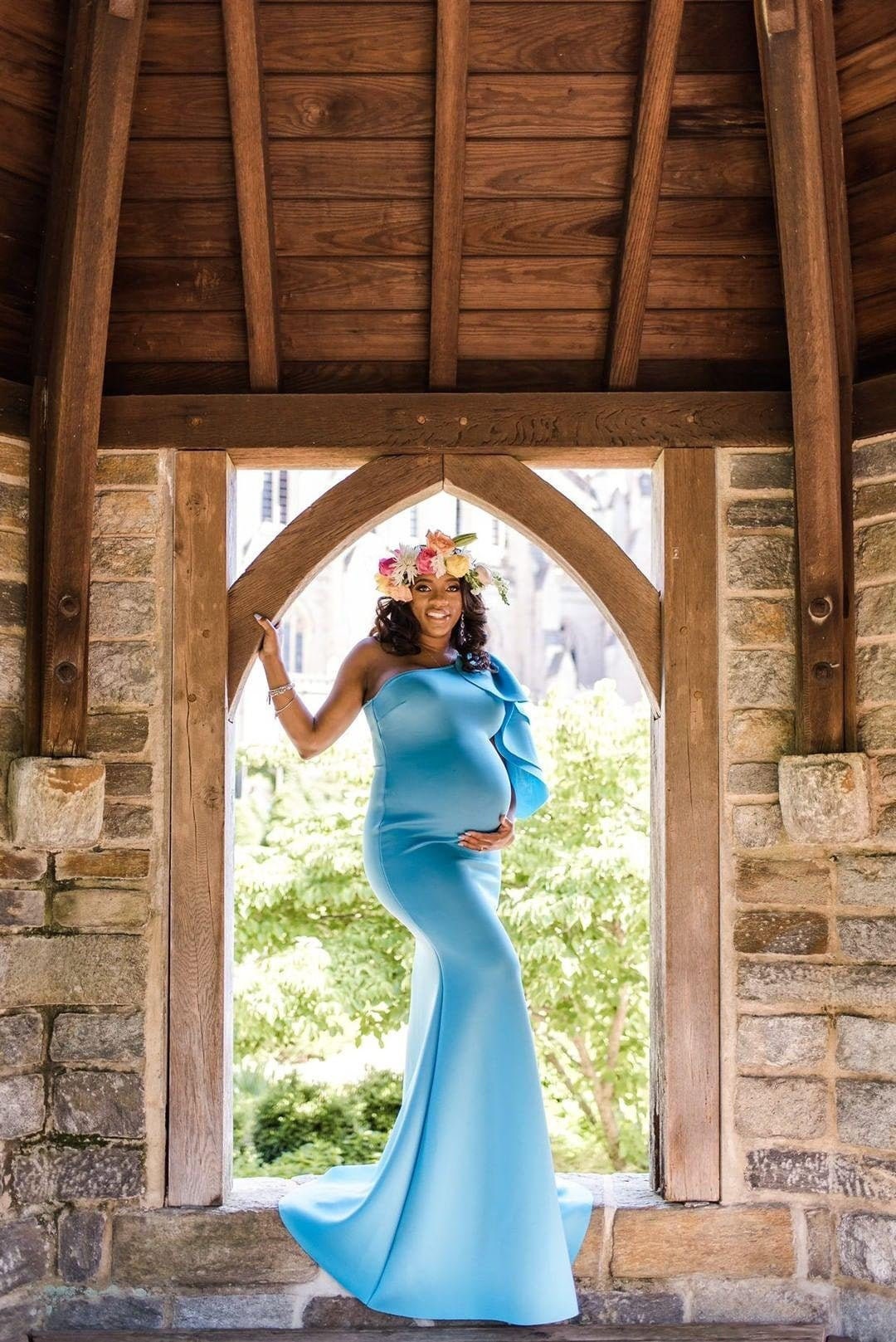 maternity photoshoot dress blue Big ...