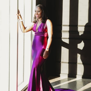 Oscar Purple Satin Engagement Gown Perfect for Engagement and Photo ShootsDress for Special OccasionsFormal GownsConvertible Satin Dress image 3