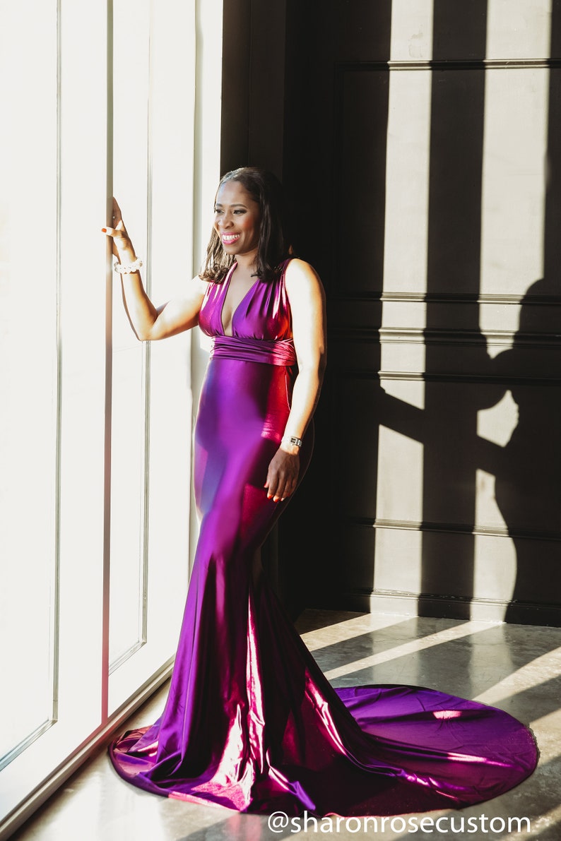 Oscar Purple Satin Engagement Gown Perfect for Engagement and Photo ShootsDress for Special OccasionsFormal GownsConvertible Satin Dress image 3