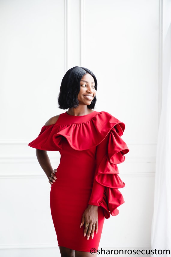 Red off one shoulder cheap dress
