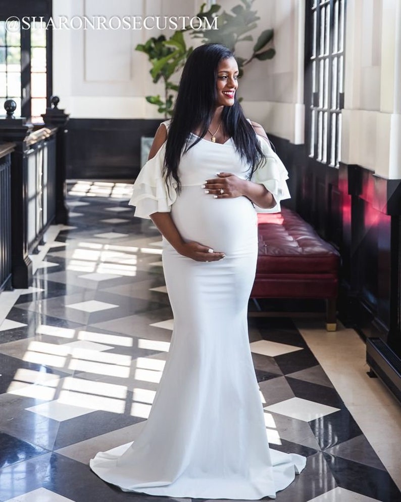 Fitted Ivory White Maternity Dress Maternity Gown for Photo Etsy