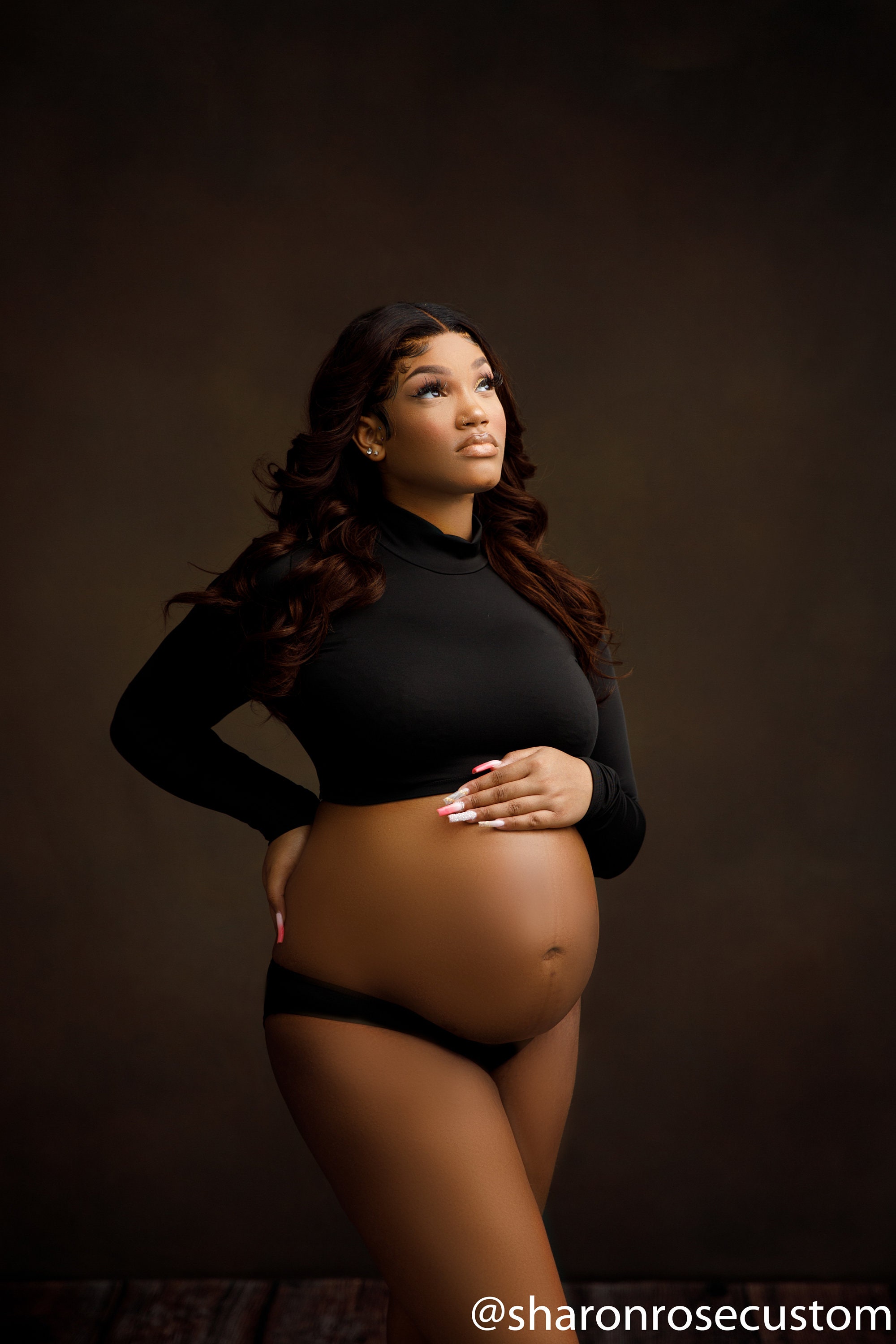 The Black Petal Crop Top Set Perfect for Your Maternity Photoshootmaternity  Set for Special Occasionshandmadeblack Long Sleeve Maternity 