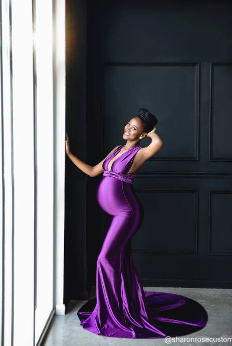 Purple Tulip Maternity Gown for Photo Shoot and Baby Showers - One