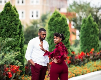 Burgundy / Wine Ruffled Engagement Jumpsuit for Photo shoots and Special Occasions