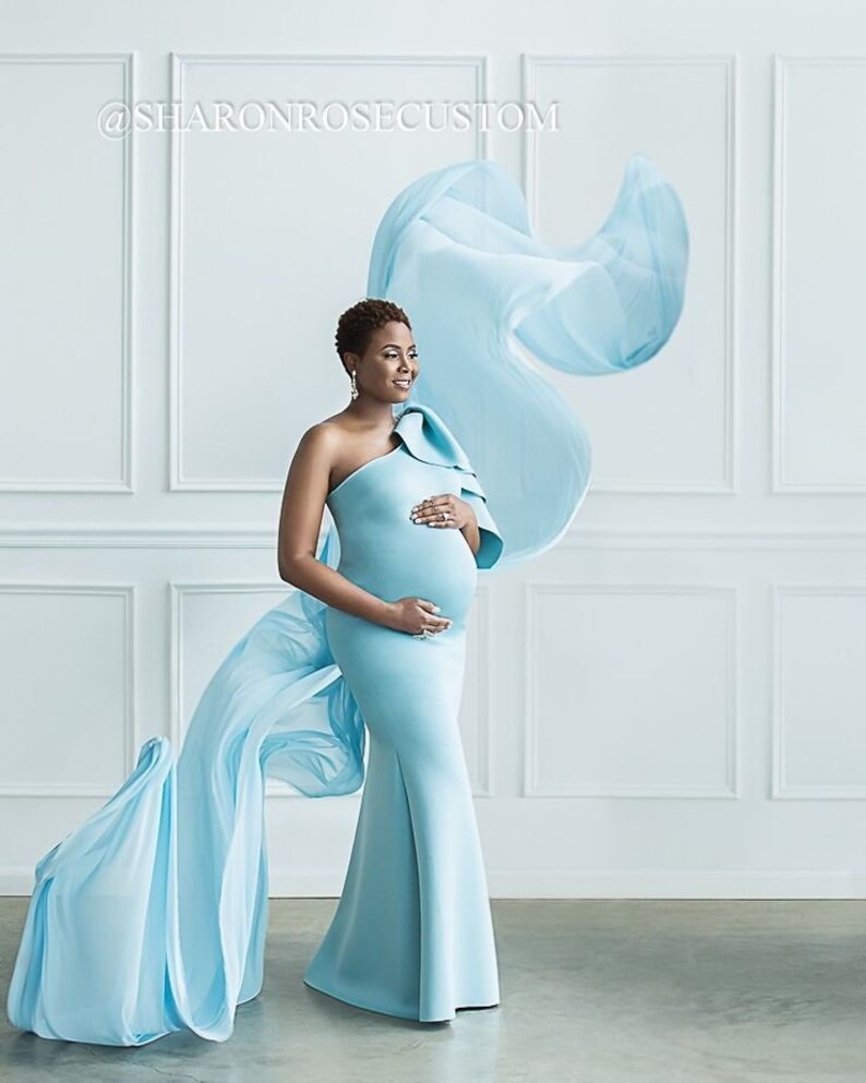 Light Blue Tulip Gown Dress For Baby Shower Photo Shoot Pregnancy