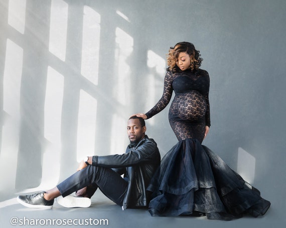 Black Lace Maternity Dress Photoshoot