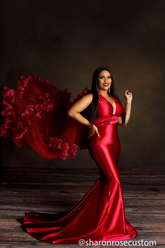 Wine satin shop dress