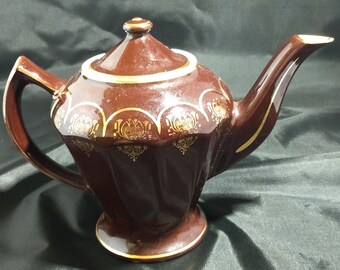 Vintage 1930&#39;s Hall Teapot #0027 Reflections Mahogany Albany Shape