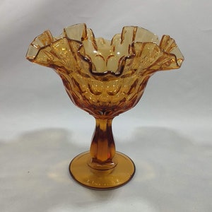 Fenton Thumbprint Double Crimped Colonial Amber Compote