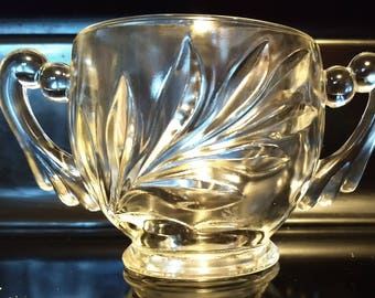 Indiana Glass Willow clear aka Oleander aka Magnolia Open Sugar Bowl