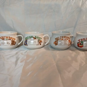 Vintage Recipe Soup Mugs, Various Soups