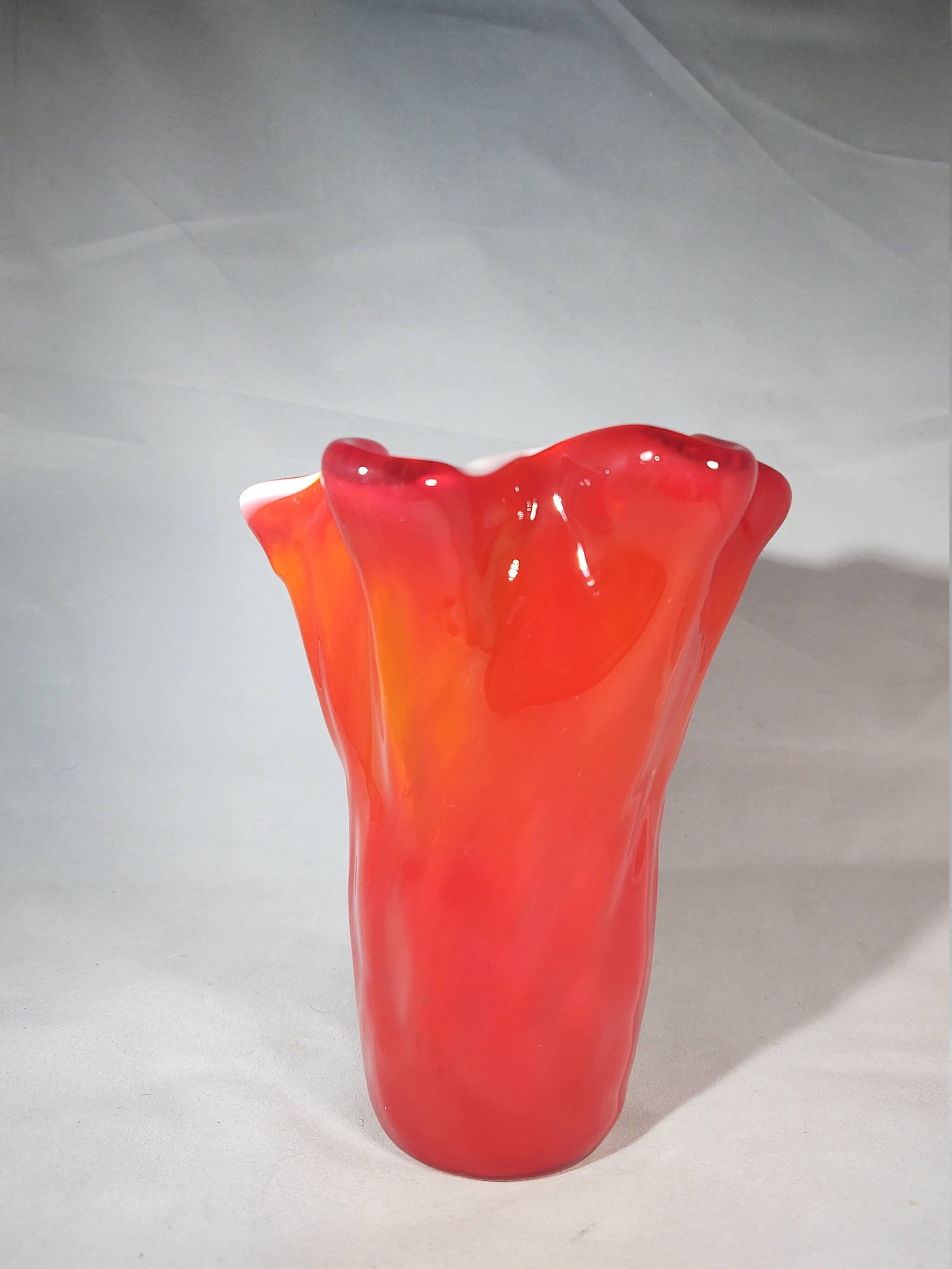 Art Glass Handkerchief Vase in Red Orange and White Etsy