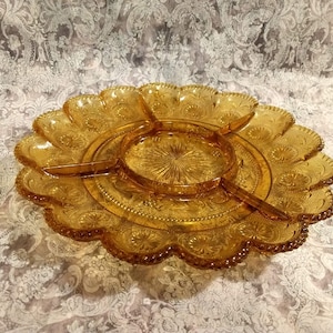 American Concord 5 Part Relish Dish/Egg Plate in Amber by Brockway