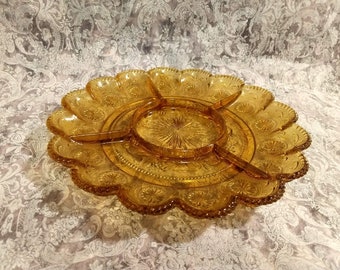 American Concord 5 Part Relish Dish/Egg Plate in Amber by Brockway