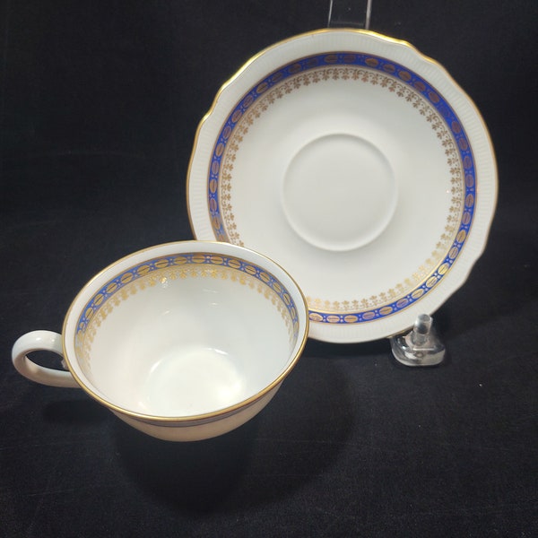 Vintage Schumann Bavaria Demitasse Cup and Saucer Set, Blue and Gold on White