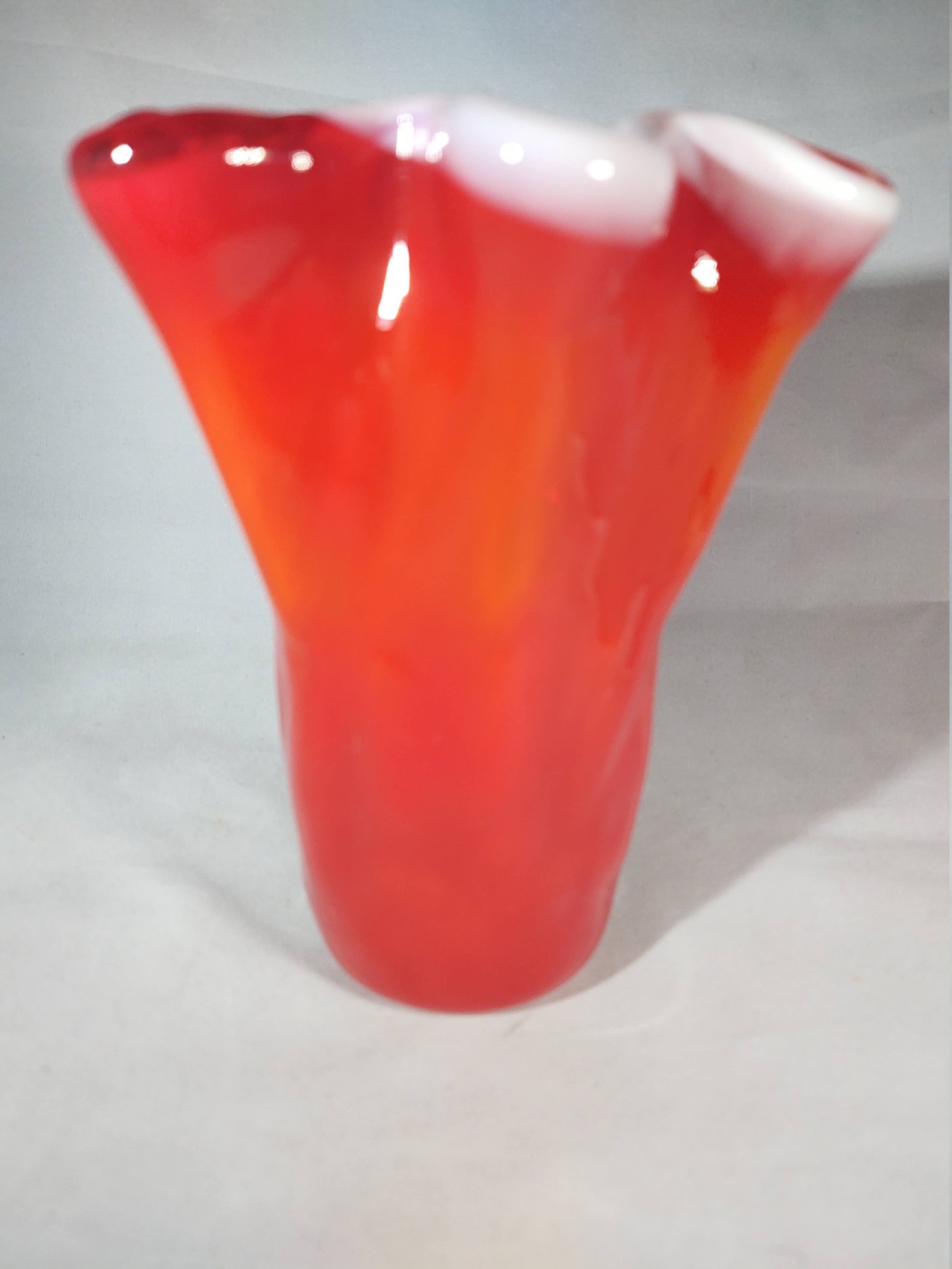 Art Glass Handkerchief Vase in Red Orange and White Etsy
