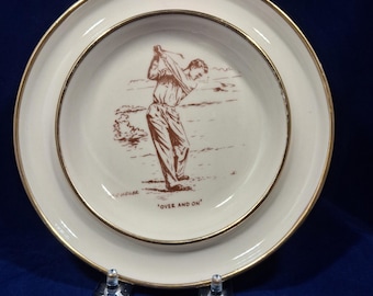 Vintage M.C. Weiler "Over and On" Mid Century Golf Small Decorative Plate with Gold Trim