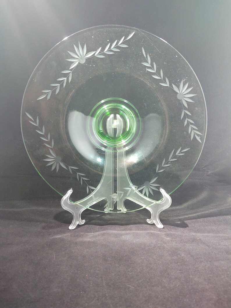 Vintage Large Green Centerpiece Bowl With Floral Cut Etsy