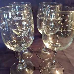Vintage Hand Painted Wine Glasses, Set of 4