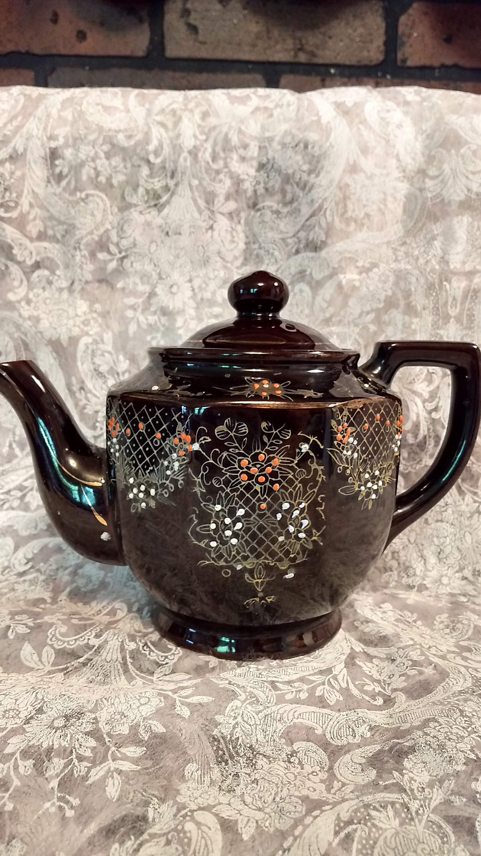 Vintage Japanese Redware Teapot Hand Painted and Hand Enameled Etsy