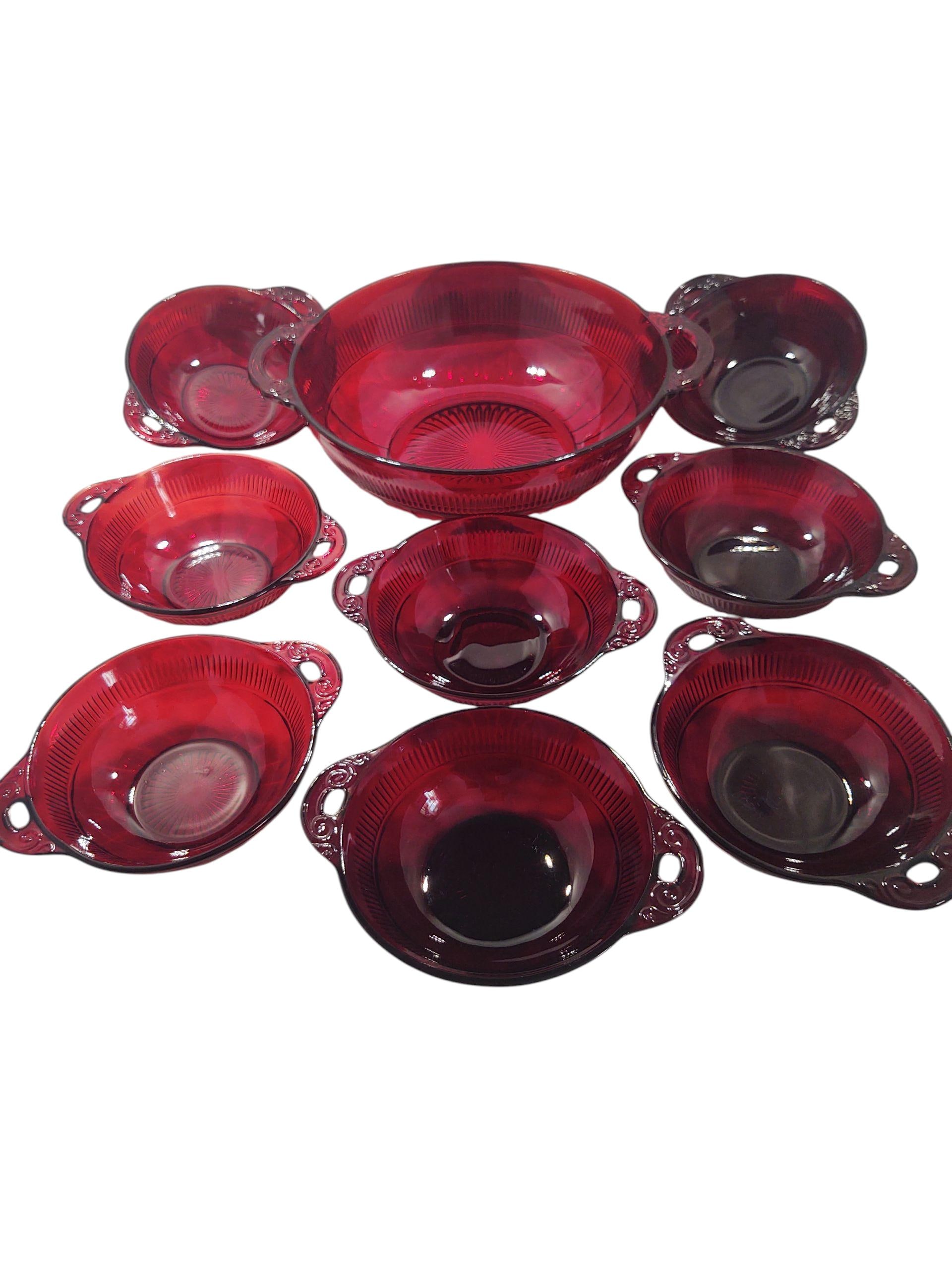 Vintage Anchor Hocking Coronation Fruit/berry Bowl Set in Ruby Red
