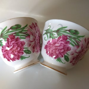 Pair of Royal Vale Bone China tea cups &quot;Pink Carnation&quot;