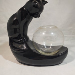 Vintage Black Cat with Fish Bowl