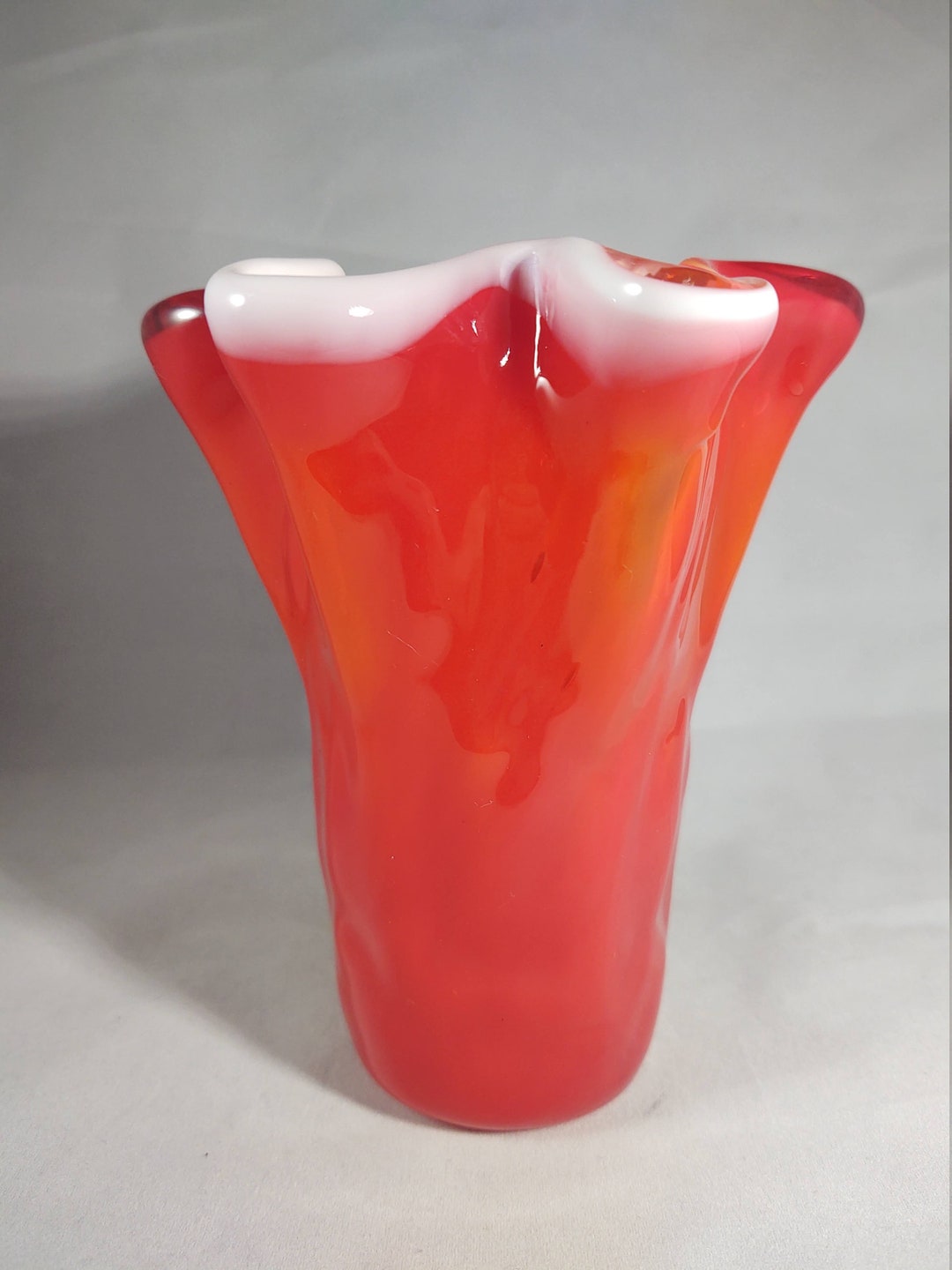 Art Glass Handkerchief Vase in Red, Orange and White Etsy