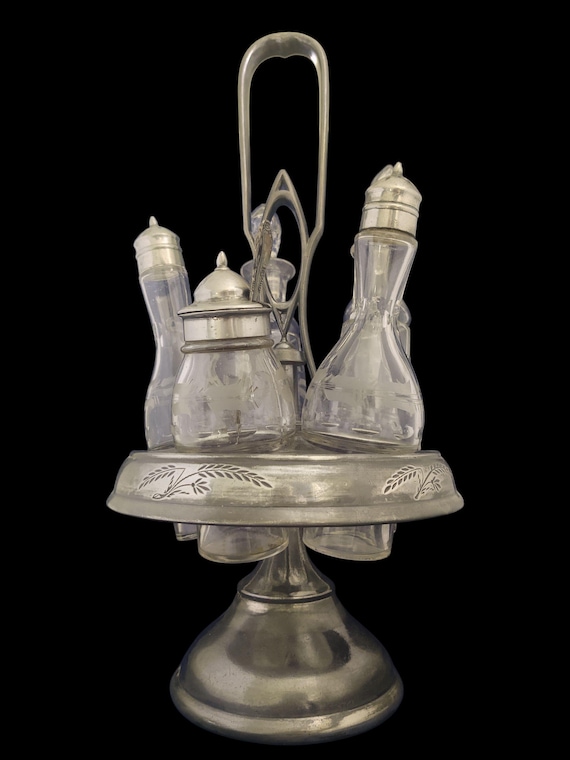 Antique Racine Silver Plate Co. 6 Piece Victorian Caster Cruet Set