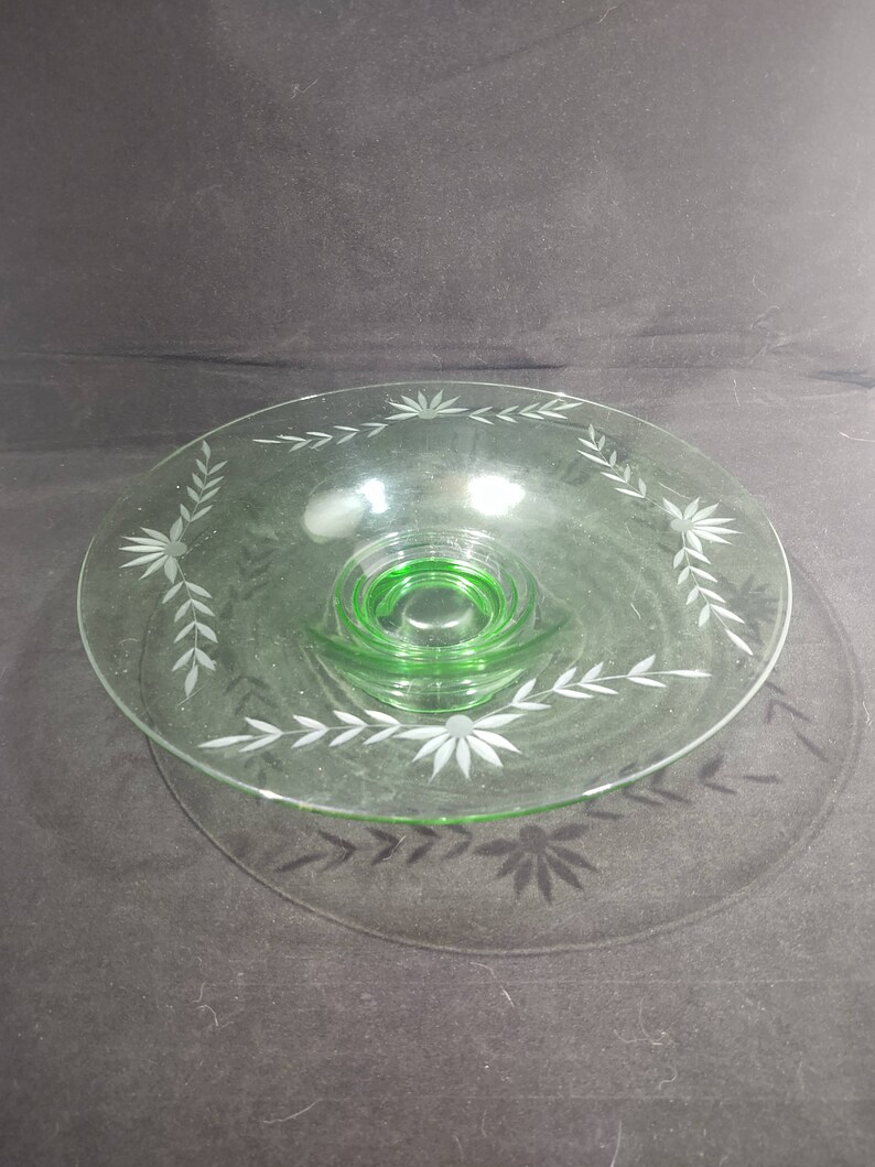Vintage Large Green Centerpiece Bowl With Floral Cut Etsy