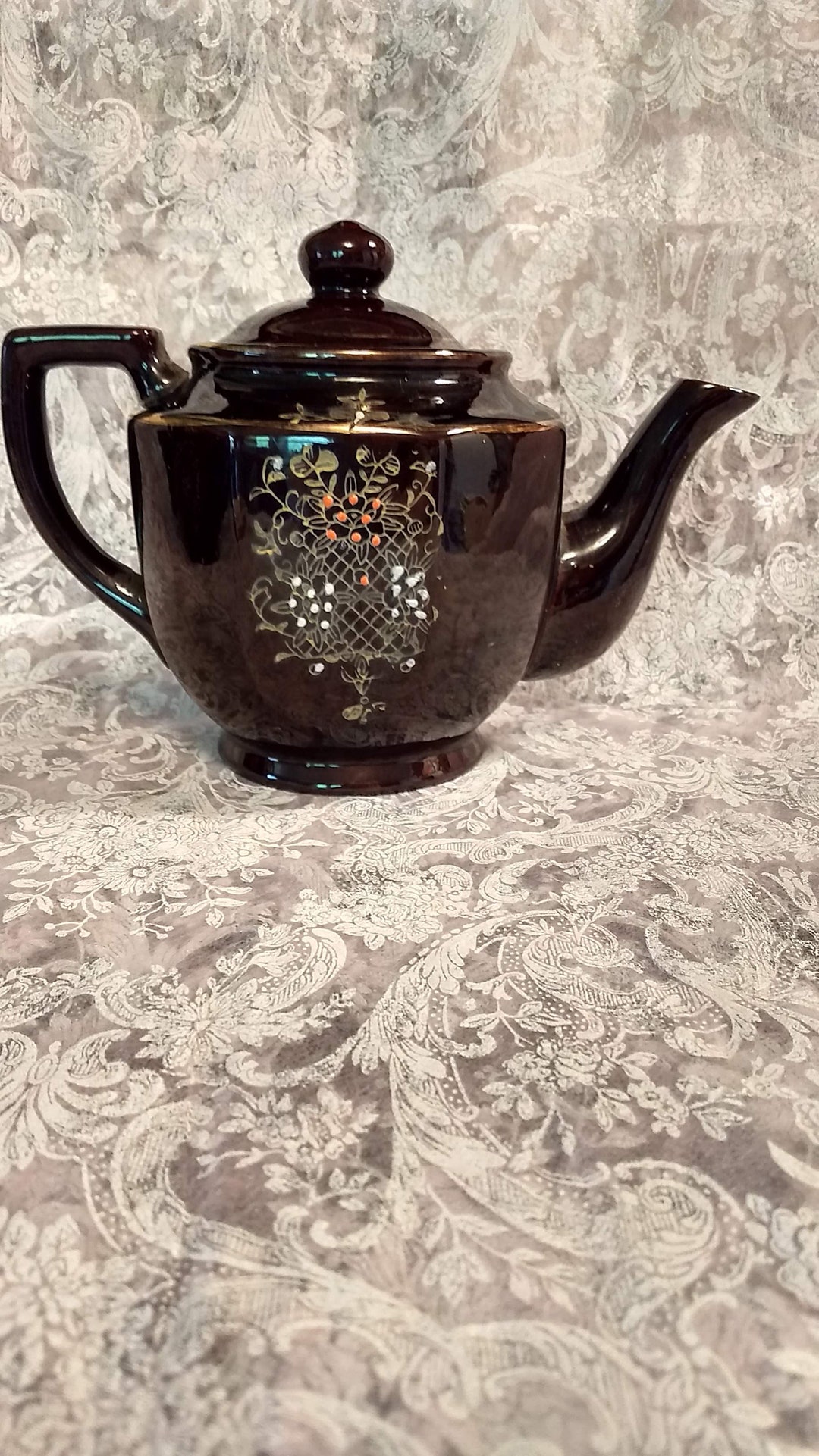 Vintage Japanese Redware Teapot Hand Painted and Hand Enameled Etsy