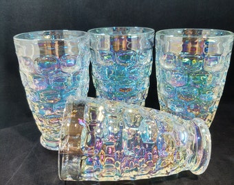 Vintage Federal Glass Yorktown Colonial Iridescent 12 oz Flat Tumblers, Set of 4