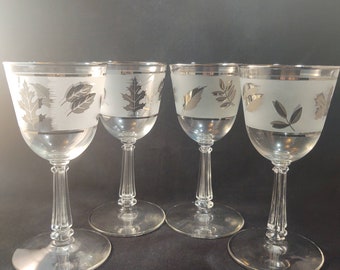 Vintage Silver Leaf Wine Glasses By Libbey Glass Co. Set of 4