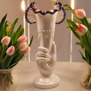 Vintage Fenton Black Rose Hand Vase