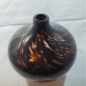 Vintage Art Glass Vase, Dark Brown with Copper Aventurine