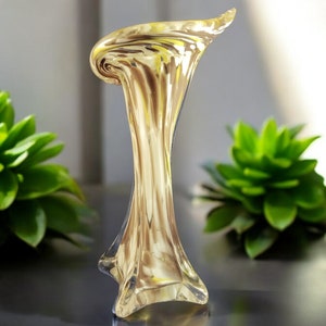 Vintage Art Glass JIP Purple, White and Yellow Square Base Vase