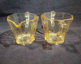 Heisey Ribbed Octagon Cream and Sugar Set in Sahara/Yellow