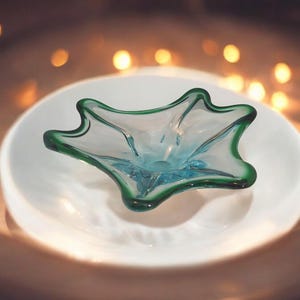 Vintage Free Form Art Glass Bowl in Blue and Green