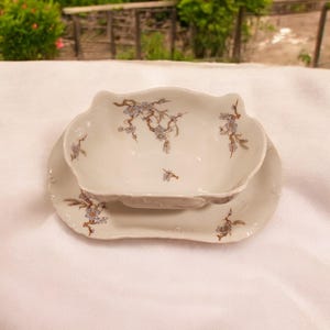 Antique Haviland Schleiger 222F Gravy Boat with Attached Underplate