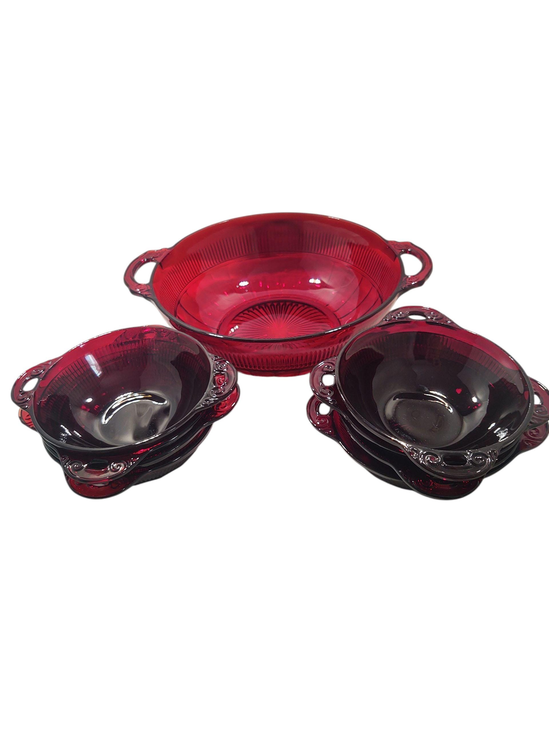 Vintage Anchor Hocking Coronation Fruit/berry Bowl Set in Ruby Red