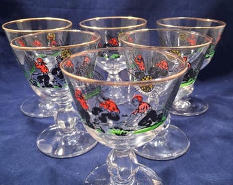 Vintage Libbey Glass Treasure Island Liquor Cocktail Glasses, Set of 6