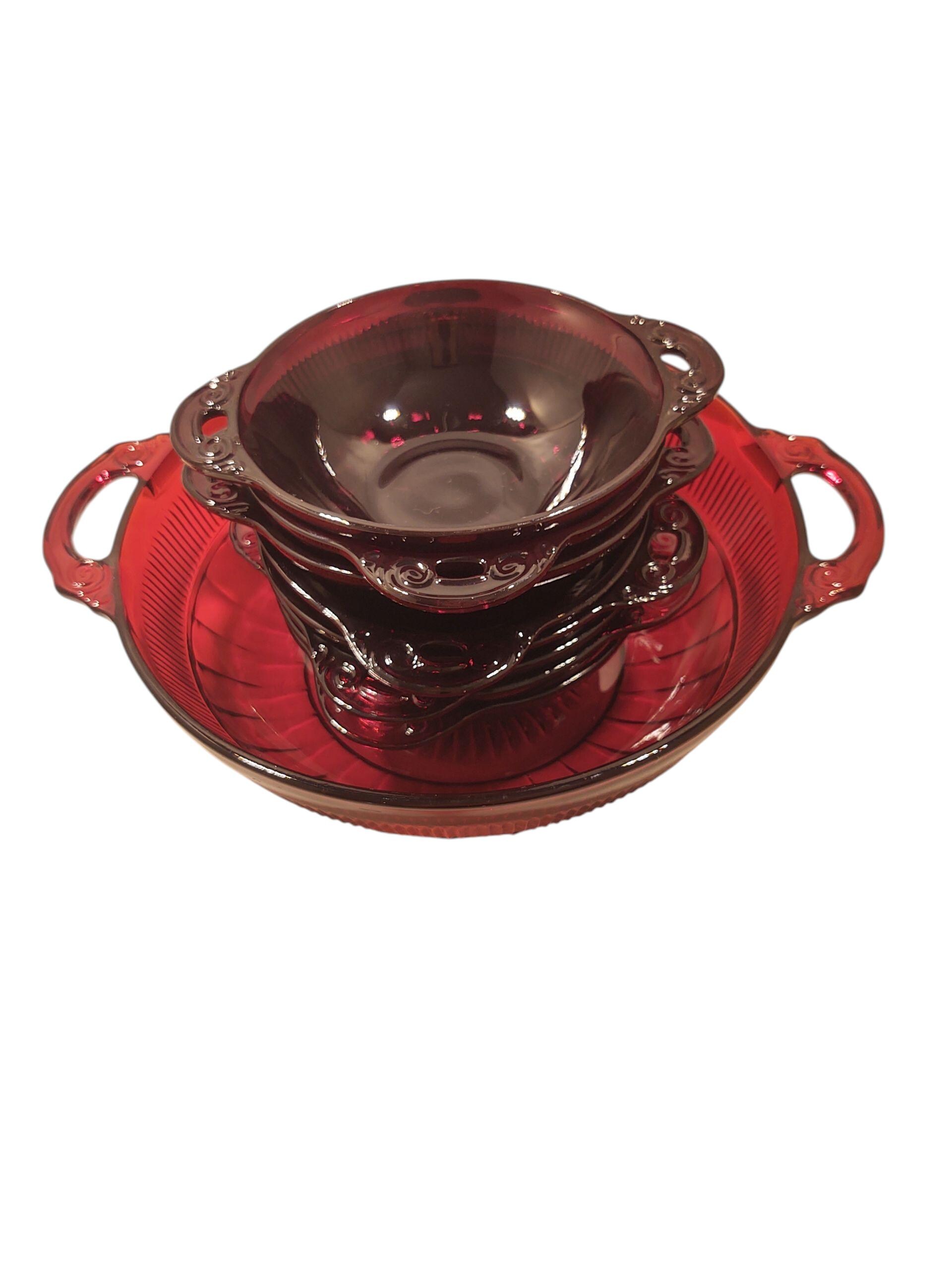 【希少】Anchor Hocking  Ruby デザートボウル 6個 Vintage Anchor Hocking Coronation Fruit/berry Bowl Set in Ruby Red