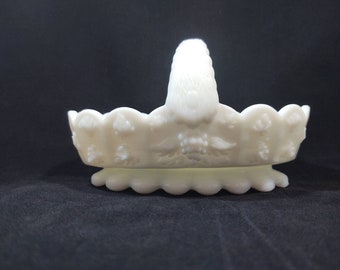 Vintage Westmoreland Paneled Milk Glass Small Basket