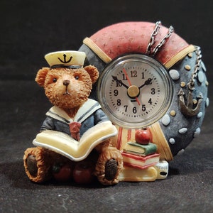 Vintage Small Desk Clock with a Sailor Bear Theme