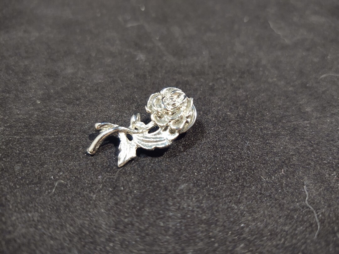 Single Rose Pin Vintage Silvertone Single Stem Rose Pin - Etsy