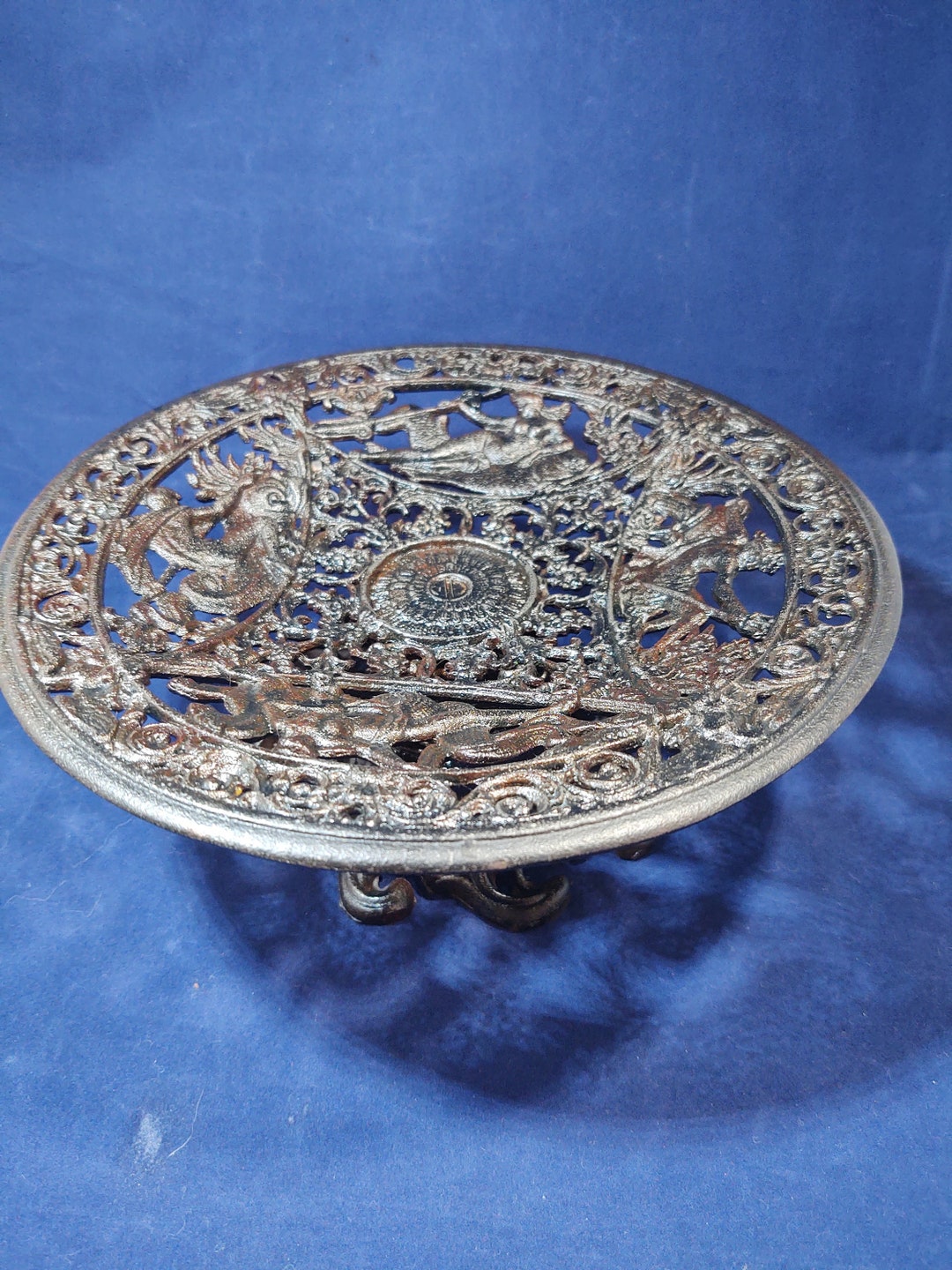 Antique Cast Iron Art Pedestal Bowl With Gods of the Sea Etsy