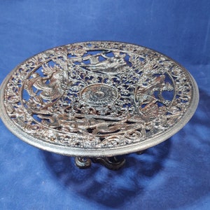 Antique Cast Iron Art Pedestal Bowl with Gods of the Sea