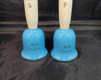 North Carolina Bell Salt and Pepper Shakers in Blue, White and Gold